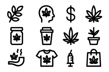 Retro style coffee and tea icon set featuring plants and mugs