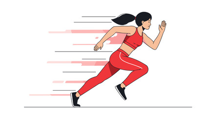 Athletic woman running fast in dynamic flat style