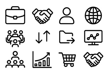 Minimalistic business and communication icons set on transparent background