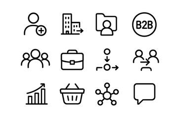Minimalist business icons set featuring communication and network symbols