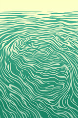 abstract illustration depicting a stylized representation of water. The image features a series of concentric teal and light green wavy lines creating a mesmerizing pattern.
