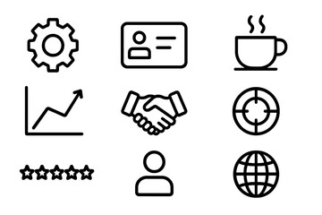 Minimalistic icons: business, technology, and communication in a dark theme