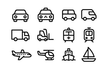 Monochrome outline icons of various vehicles on dark background