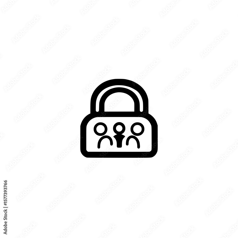 Aufkleber padlock icon with three user profiles representing multi user security and shared access control