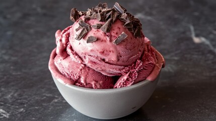 Creamy Red Velvet Ice Cream with Chocolate Shavings on Top