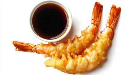 Crispy Golden Brown Tempura Shrimp with Soy Sauce Dip
