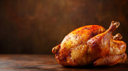 Appetizing roasted chicken on a rustic wooden surface ready for a family celebration festive meal offering a delicious culinary experience