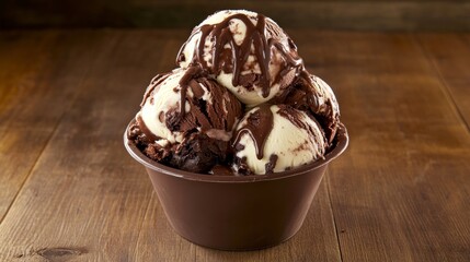 Indulgent Chocolate Brownie Fudge Ice Cream Delight in Bowl