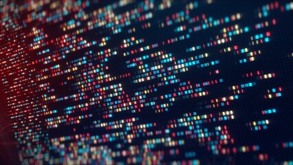 Neural Network Big Data Flow Visualization, Binary Code Matrix, AI Machine Learning Abstract Background, Quantum Computing, Cyber Security, Futuristic Technology Artificial Intelligence Digital Grid