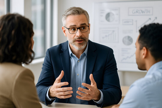 Mentor Advising Young Startup Founders in Creative Workspace for Business Content