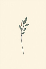 Minimal Botanical Line Art of Elegant Leafy Plant on Soft Beige Background