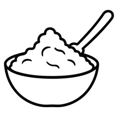 Stylized outline illustration of a comforting bowl of creamy mashed potatoes perfect for food blogs and culinary designs