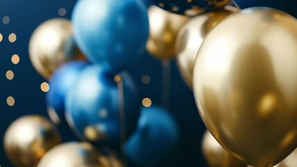 Decorative balloons in shades of blue and gold with snowflake patterns are arranged for a winter themed celebration, bringing a festive atmosphere - Powered by Adobe