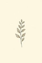 Minimal Botanical Line Art of Elegant Leafy Plant on Soft Beige Background