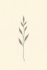 Minimal Botanical Line Art of Elegant Leafy Plant on Soft Beige Background