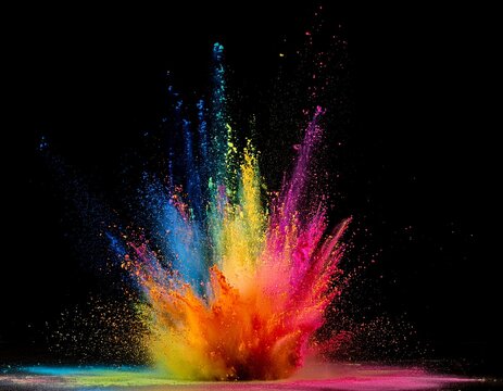 a vibrant explosion of colorful paint with a dynamic splash against a black background - Powered by Adobe