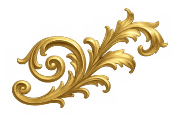 Luxurious golden floral ornament spreading elegant vintage vibes, decorating designs with intricate baroque-inspired detailing against transparent backdrop