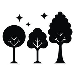 Silhouette Icons Three Stages of Tree Growth, Nature Illustration