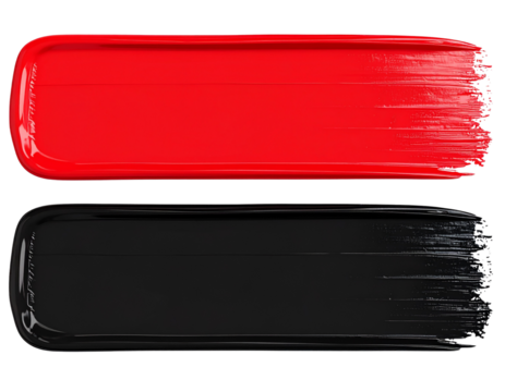 Horizontal Red and Black Brush Strokes Overlapping with Glossy Finish, Isolated on White