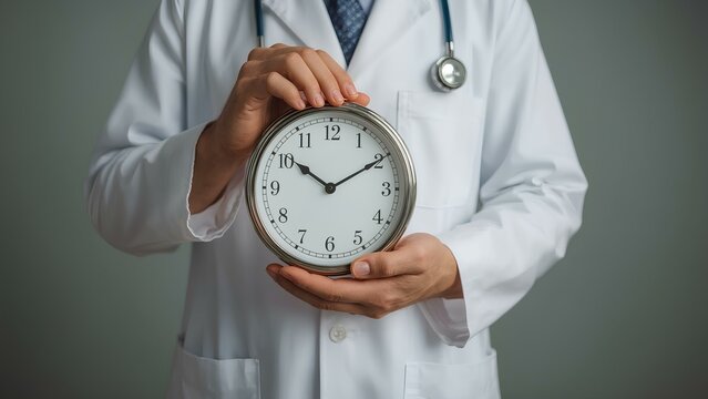 Doctor Holding Clock Representing Time Management