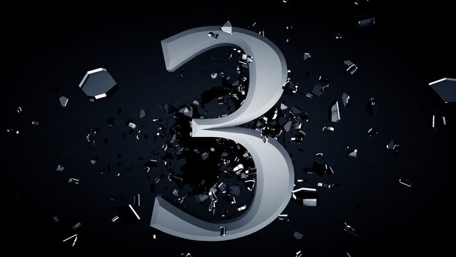 Number 3 Exploding in Dark 3D | Countdown Shatter Typography