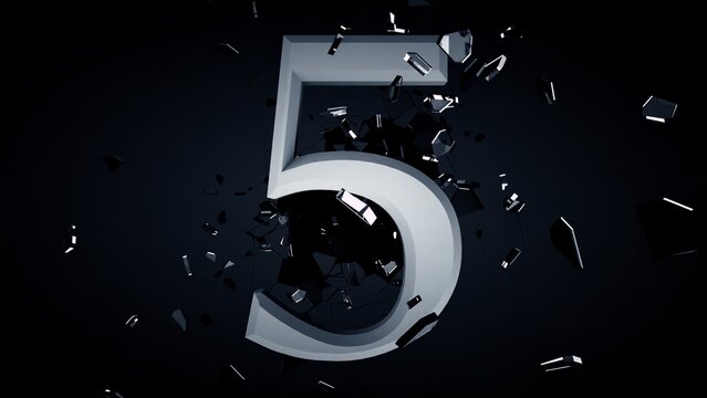 Number 5 Exploding in Dark 3D | Countdown Shatter Typography