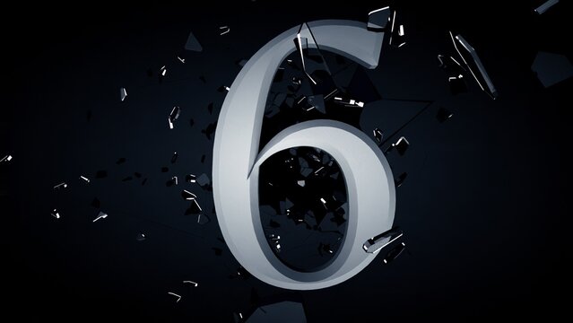 Number 6 Exploding in Dark 3D | Countdown Shatter Typography