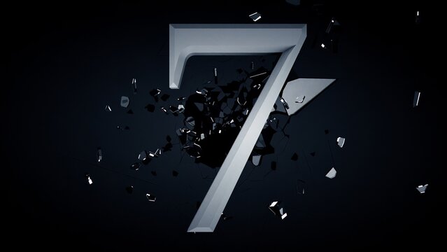 Number 7 Exploding in Dark 3D | Countdown Shatter Typography