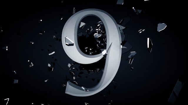 Number 9 Exploding in Dark 3D | Countdown Shatter Typography