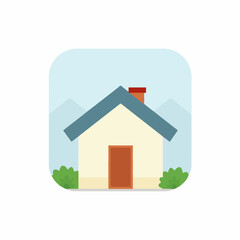 Flat Home Icon with Garden and Chimney – Minimalist Vector Illustration