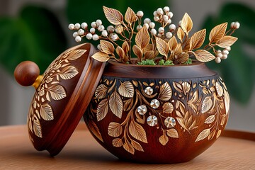 Handcrafted decorative jar with intricate patterns high resolution image