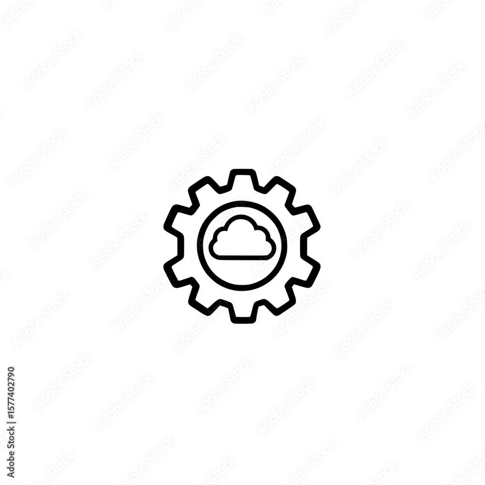 Poster gear icon with cloud symbol representing cloud computing technology and system configuration