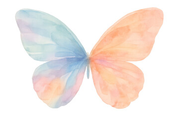 Colorful butterfly with open wings, showing delicate watercolor textures on a transparent background