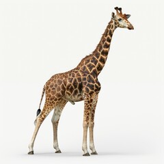 Naklejka premium Giraffe standing, its full body isolated on a white background, in a high resolution photo realistic style. 