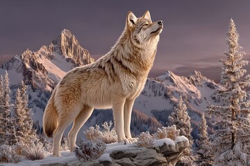 Lone wolf standing in snowy wilderness high resolution photo