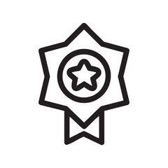 A minimalist line drawing of a star award badge with a ribbon.