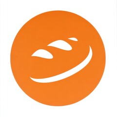 Obraz premium Minimalistic orange circular icon with white-outlined loaf of bread featuring curved shape and three slashes, set against plain white background.