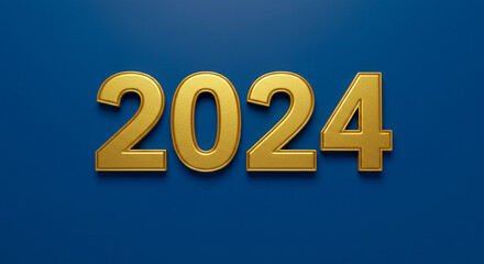 Luxurious golden inscription of the year 2024 on a striking deep blue backdrop