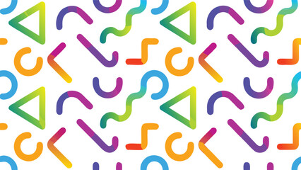 Fototapeta premium Seamless pattern of colorful geometric shapes on a white background creating a vibrant design