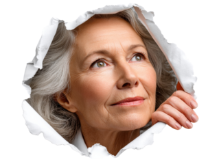 Serene Outlook: An elegant senior woman gazes skyward with a thoughtful, serene expression, her gaze suggesting introspection, hope, and contemplation of possibilities.