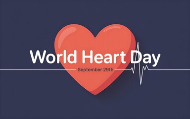 World heart day celebrated on september 29th with a prominent red heart and heartbeat line
