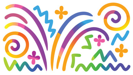 Obraz premium Colorful abstract shapes with swirls zigzags and floral elements on a white background design art