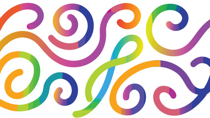 Fototapeta premium Colorful swirls and curves in a whimsical pattern against a white background art design style