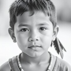 close up portrait of native american boy