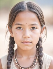 detailed close up portrait of a native american little girl