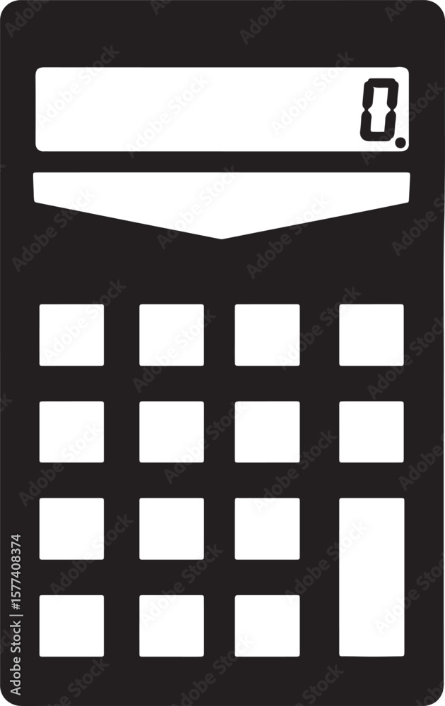 Aufkleber simple monochrome calculator icon demonstrating basic numerical calculations and mathematical proces