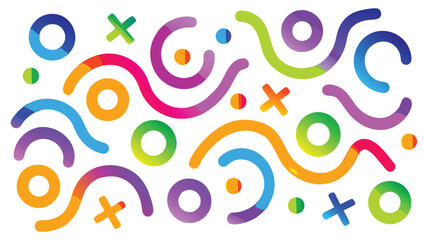 Colorful abstract background with circles squiggles and crosses in a playful arrangement design