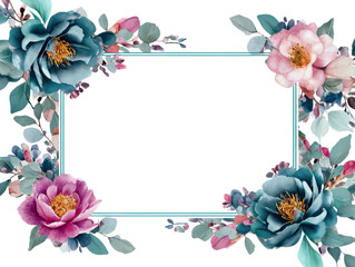Elegant Floral Frame: A delicate watercolor floral frame with vibrant blue, pink and purple blossoms creates an artistic border for any occasion. Perfect for invitations and designs
