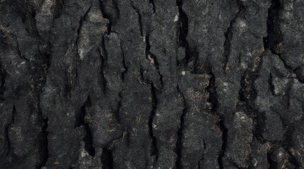 Burnt wooden texture background. Rough black wood surface caused by burning fire. Dark material made from coal or charcoal 