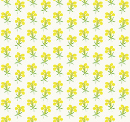Mustard. Yellow mustard flowers, seamless pattern, vector illustration isolated on light gray background. Background, backdrop, decor, print, textile, wallpaper, fabric.